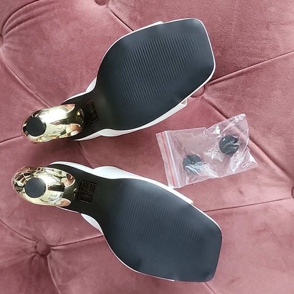 Gold Sculptured & White Patent Mules - Picture 10 of 10